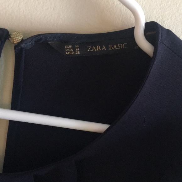 Zara Navy Ruffle cap sleeve Dress - Picture 3 of 6